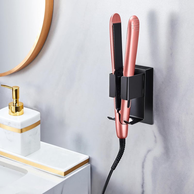 Oukimly Curling Iron Holder Wall Mount, Hair Straightener Holder, Adhesive Hair Tool Organizer Storage for Styler Attachments, Flat Iron, Blow Dryer Holder for Bathroom Vanity (1, Black) - Image 3